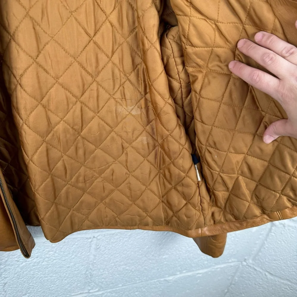 Coach Genuine Leather Jacket Tan Brown Quilted Lined Zip Front Size L
